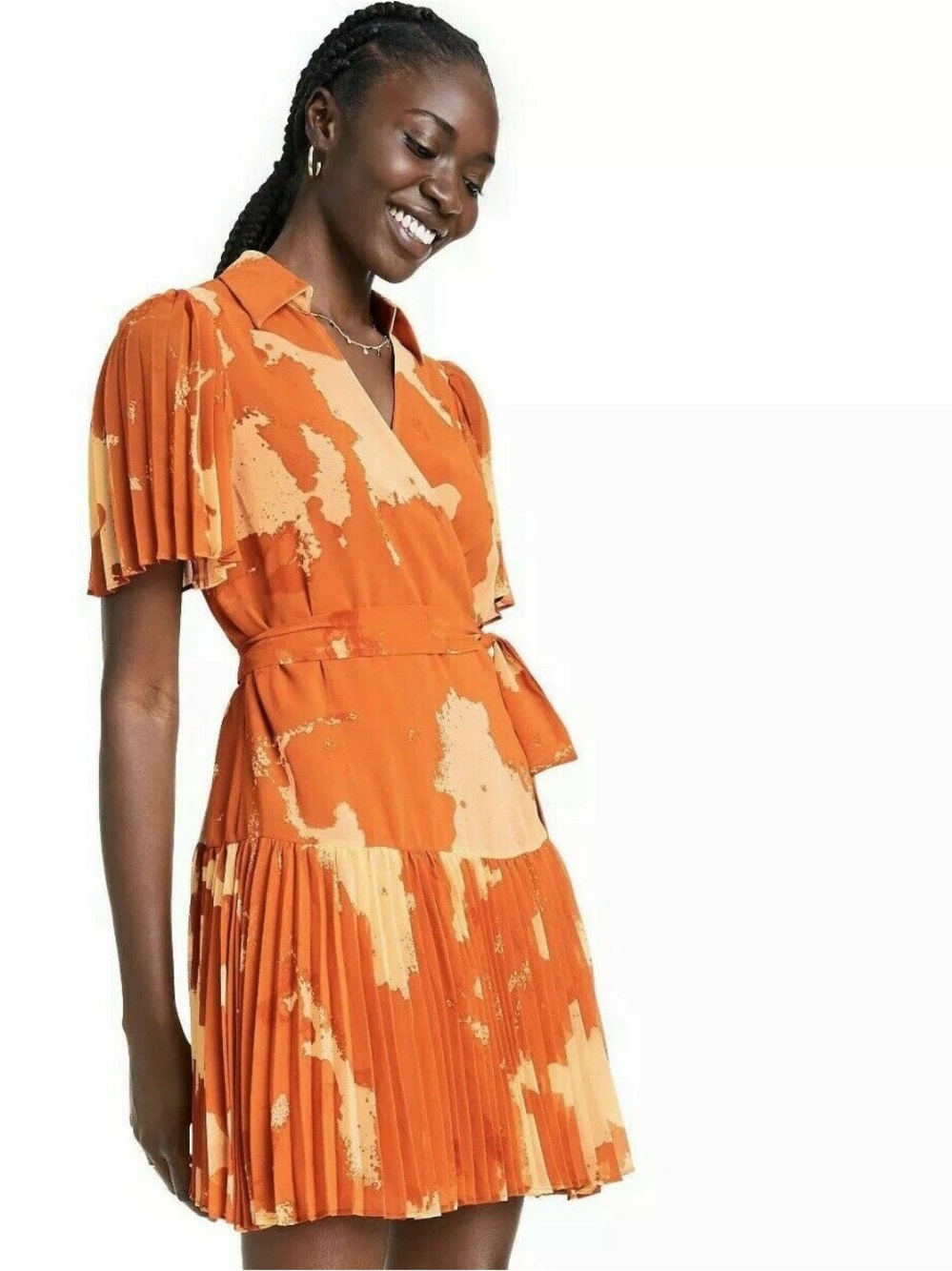ALEXIS for Target Orange Flutter Sleeve Pleated Wrap Dress Size M